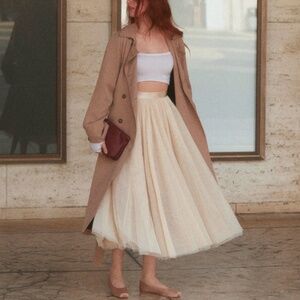 NEW Reformation Prisca Sheer Midi Skirt - Ivory Cream Small S